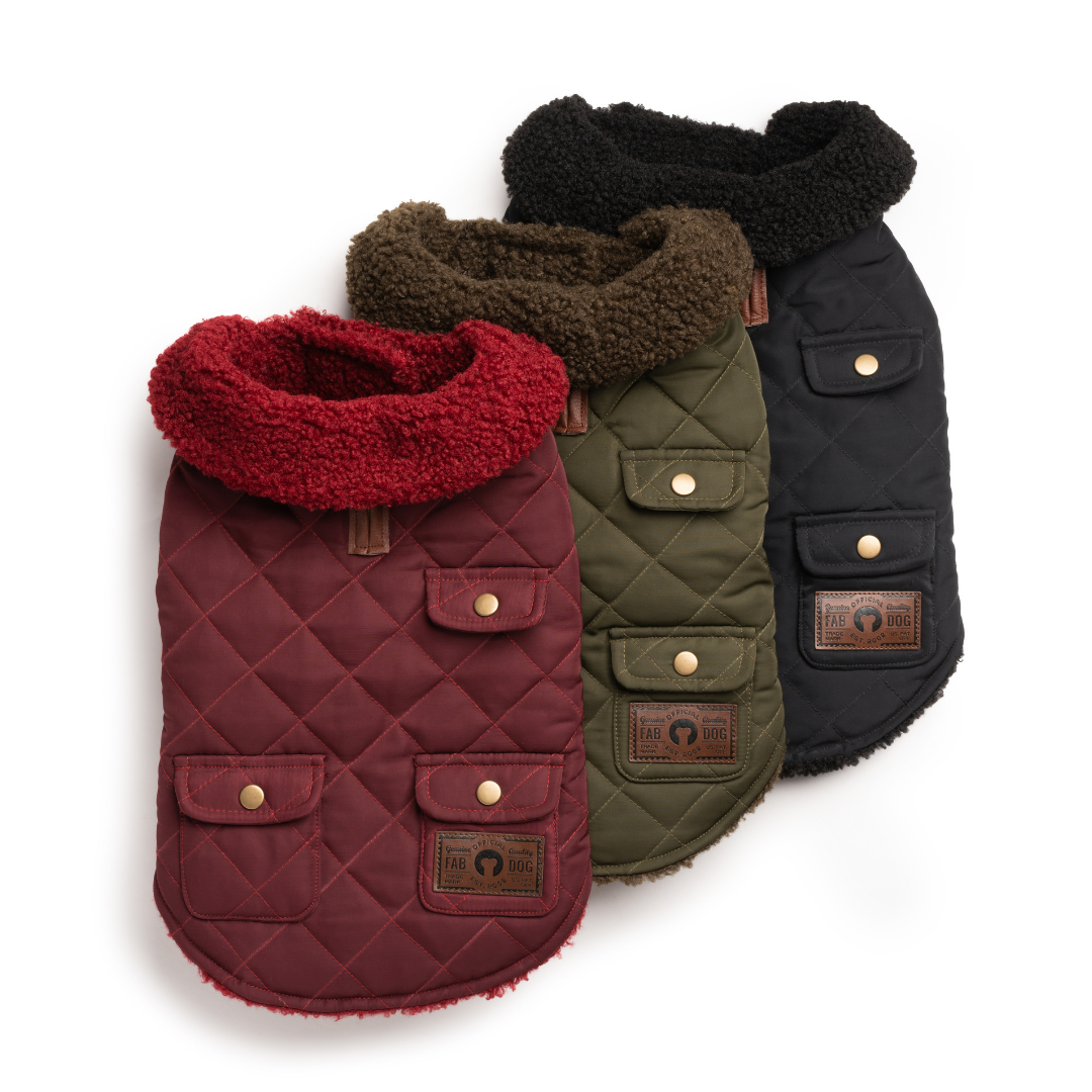 Olive Quilted Shearling Dog Coat