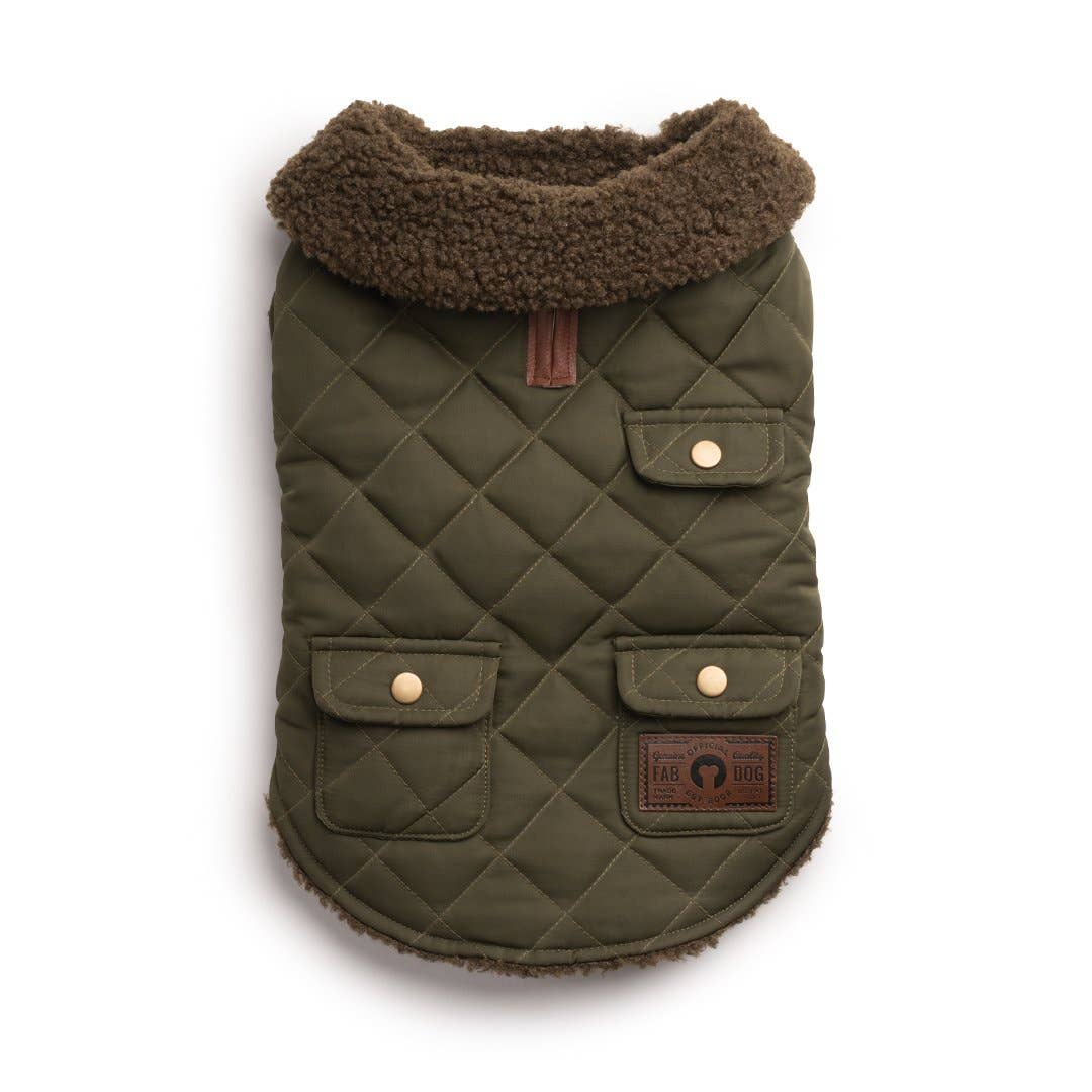 Olive Quilted Shearling Dog Coat